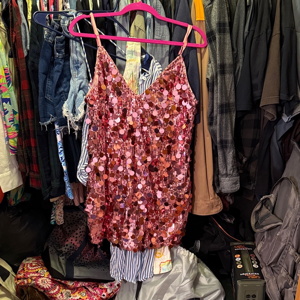 Pink Hello Molly Sequin Spaghetti-Strap Party Tank